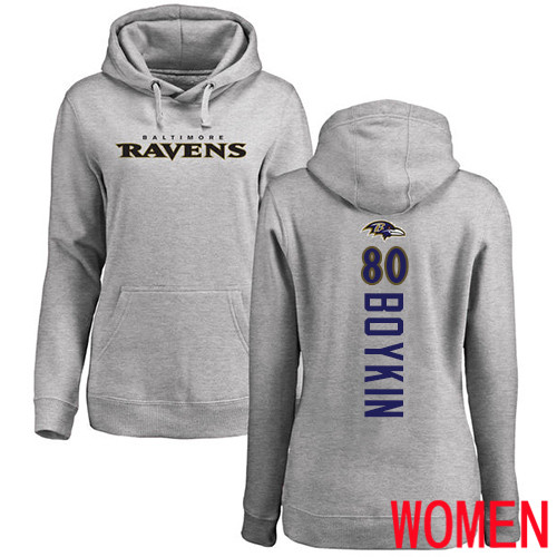 Baltimore Ravens Ash Women Miles Boykin Backer NFL Football #80 Pullover Hoodie Sweatshirt->baltimore ravens->NFL Jersey